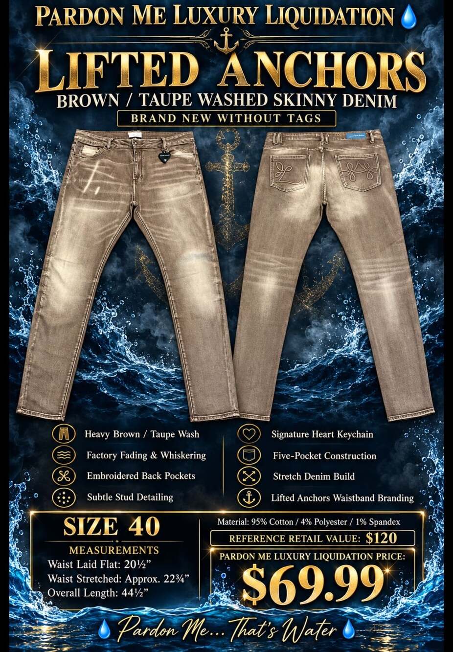 Lifted Anchors Brown Washed Embroidered Skinny Denim Jeans